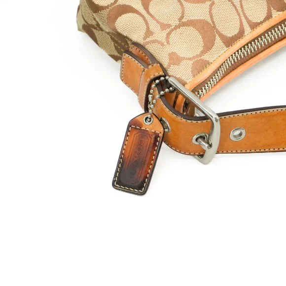 COACH Purse Vintage Tan Monogram Petite East West Demi Baguette Shoulder Bag - Picture 8 of 15